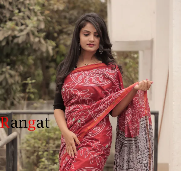 Handicraft_Women's_Bandhani_Print_Pure_Soft_Cotton_Saree_With_Zari_Border_And_Blouse_Piece_Rangat_Maroon_With_Blouse_Piece